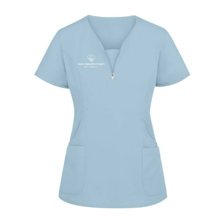 

CHMORA Scrub Top Women Lace-up V Neck Cartoon Pattern Tops Nursing Working Uniform Short Sleeve T-Shirts（Khaki，2XL）