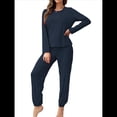 thumbnail image 1 of Conjunto de Pijama de 2 Piezas para Mujer, Camiseta y Pantalón Lisos, Suave y Elástico. Azul Marino M, 1 of 10