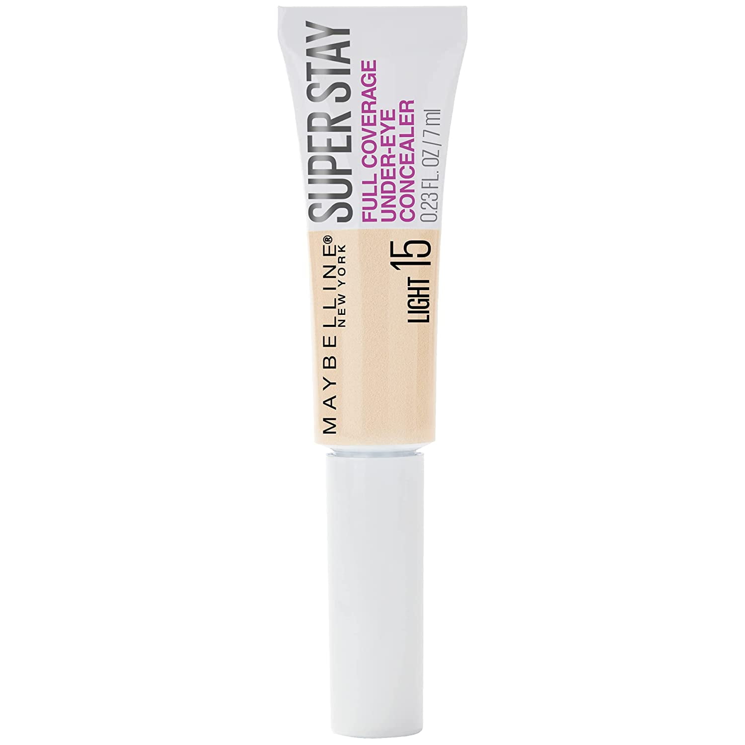 2 Pack Maybelline New York Super Stay Full Coverage, Brightening, Long Lasting, Under Eye Concealer Liquid Makeup for up to 24H Wear, with Paddle Applicator, 15 Light, 0.23 Fl Oz