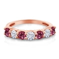 thumbnail image 2 of Gem Stone King 18K Rose Gold Plated Silver Round Tourmaline Moissanite Anniversary Ring for Women (1.08 Cttw, Gemstone Birthstone, Available in Size 5, 6, 7, 8, 9), 2 of 4