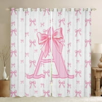 jejeloiu Letter A Monogrammed Blackout Curtains (2-Pack,42x63),Kawaii Bowtie Pink Ribbon,Microfiber Decor For Girls