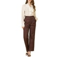 thumbnail image 2 of INSPIRE CHIC Women's Casual Plaid Tartan Elastic Waist Free Relaxed Fit Straight Leg Pants XS Red Brown, 2 of 7
