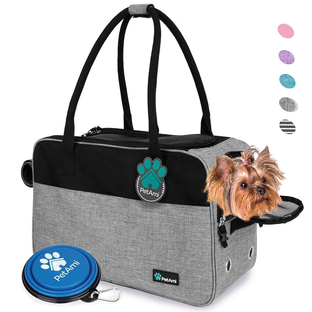 PetAmi Airline Approved Dog Purse Carrier Soft-Sided Pet Carrier for Small Dog Sherpa Bed Cat Ventilated Breathable Mesh Puppy Kitten Portable Stylish Pet Travel Handbag 