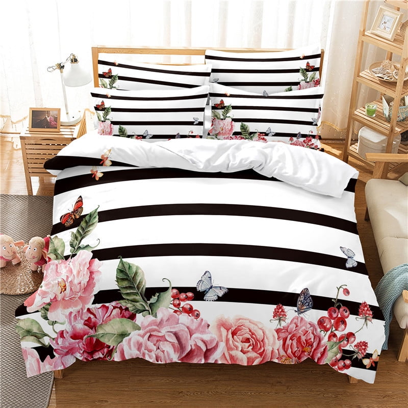 Summer comforter set, queen size botanical Phalaenopsis 3D digital