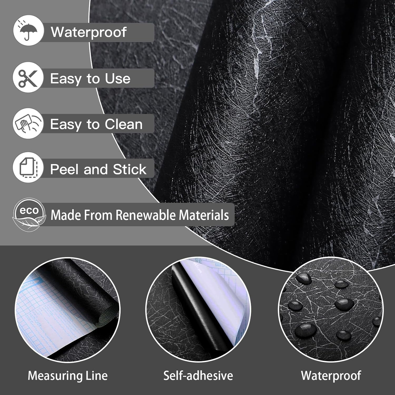 17.3 inch X 393 inch Peel and Stick Wallpaper Black Silk Textured Wallpaper Modern Solid Color Wall Paper Removable Contact Paper for Walls Vinyl Rolls