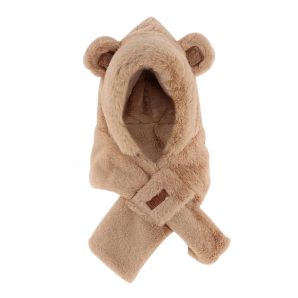 Bufanda con capucha para mujer, gorro divertido con capucha, calentador de cuello, gorro de animales de peluche, regalo de cumpleaños Marrón