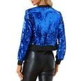 thumbnail image 3 of INSPIRE CHIC Women's Sequin Party Long Sleeve Zipper Up Cropped Bomber Jacket M Blue, 3 of 6