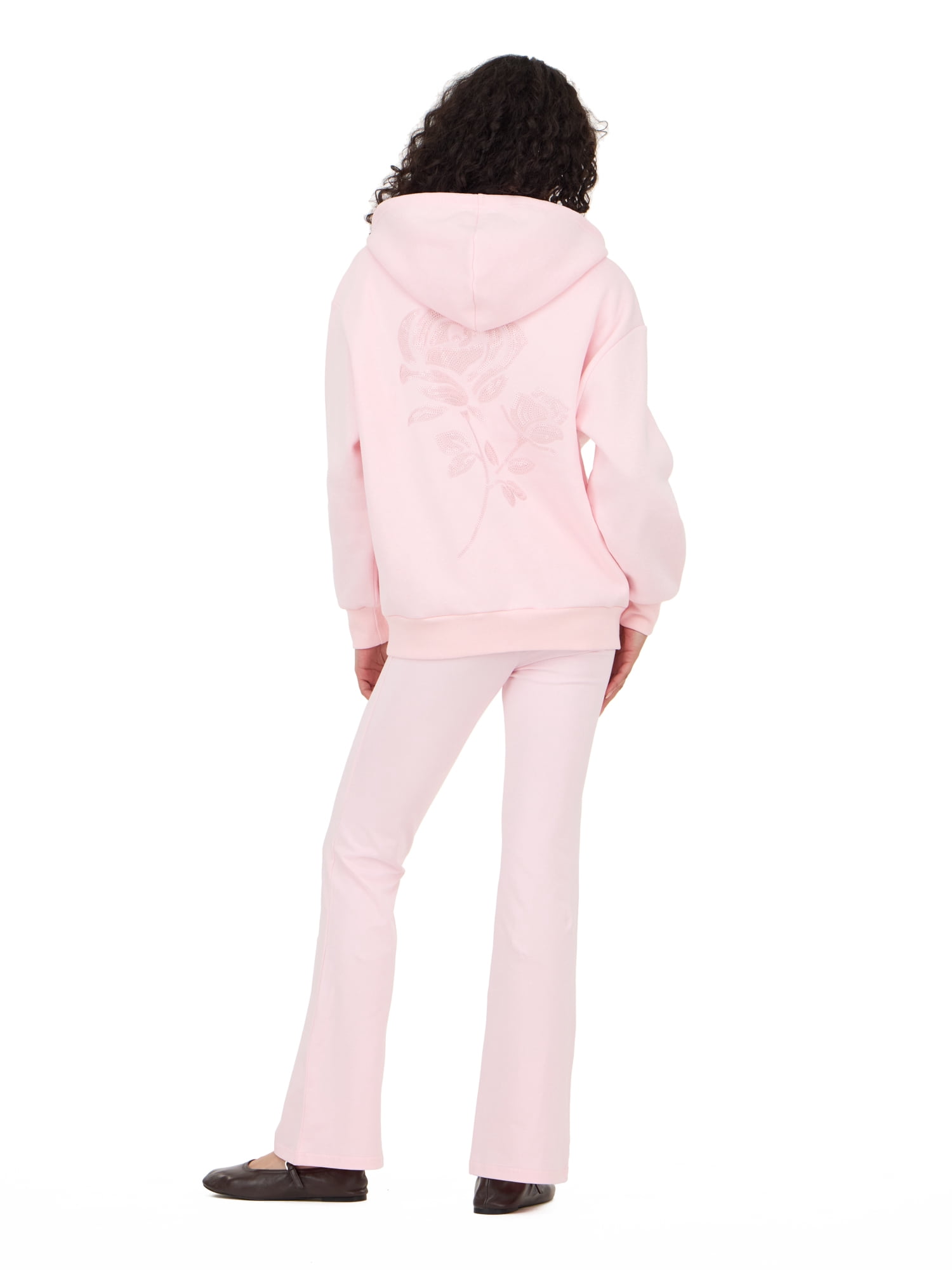 Forever 21 Women's Fleece Zip Up Hoodie with Front and Back Graphic Detail, Relaxed Fit Sweatshirt Jacket, Casual Everyday Layering Style, Pink, XXS-4X