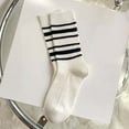 thumbnail image 2 of Yuanlong Womens Socks Black striped Knitting White Mid Tube Calf Socks Spring Winter Daily Hosiery Breathable Crew Socks, 2 of 3