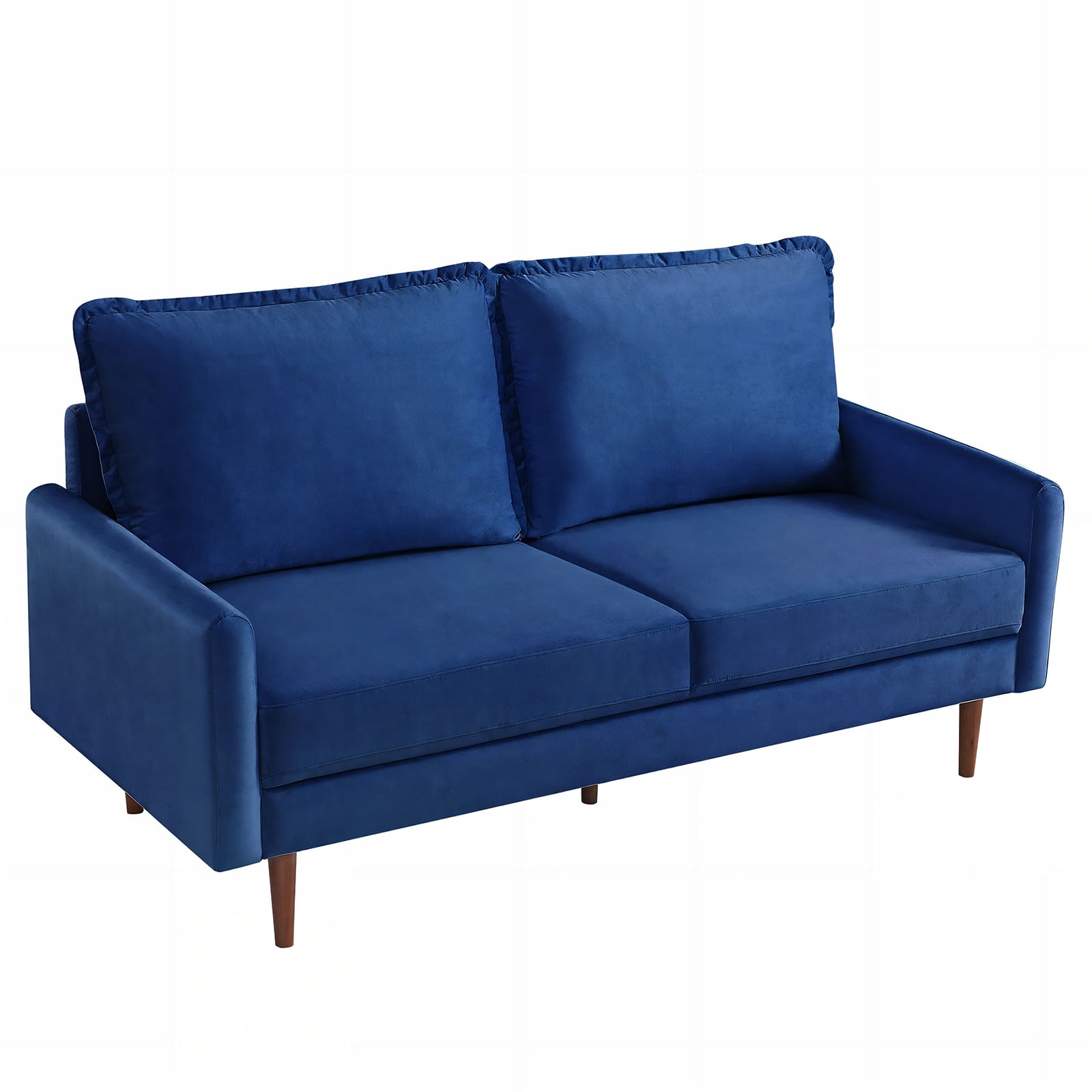 Zephyr 69" Modern Contemporary Sofa, Velvet Upholstered Loveseat Couch with Tassle Sewn Back Cushion, Blue