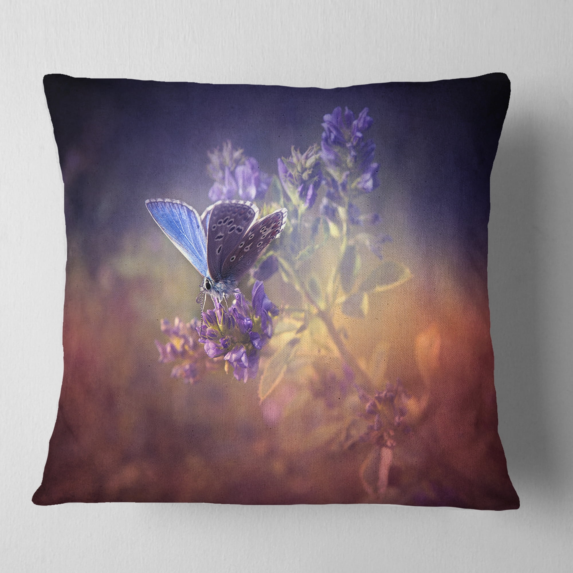 Designart Vintage Butterfly - Floral Throw Pillow - 18x18