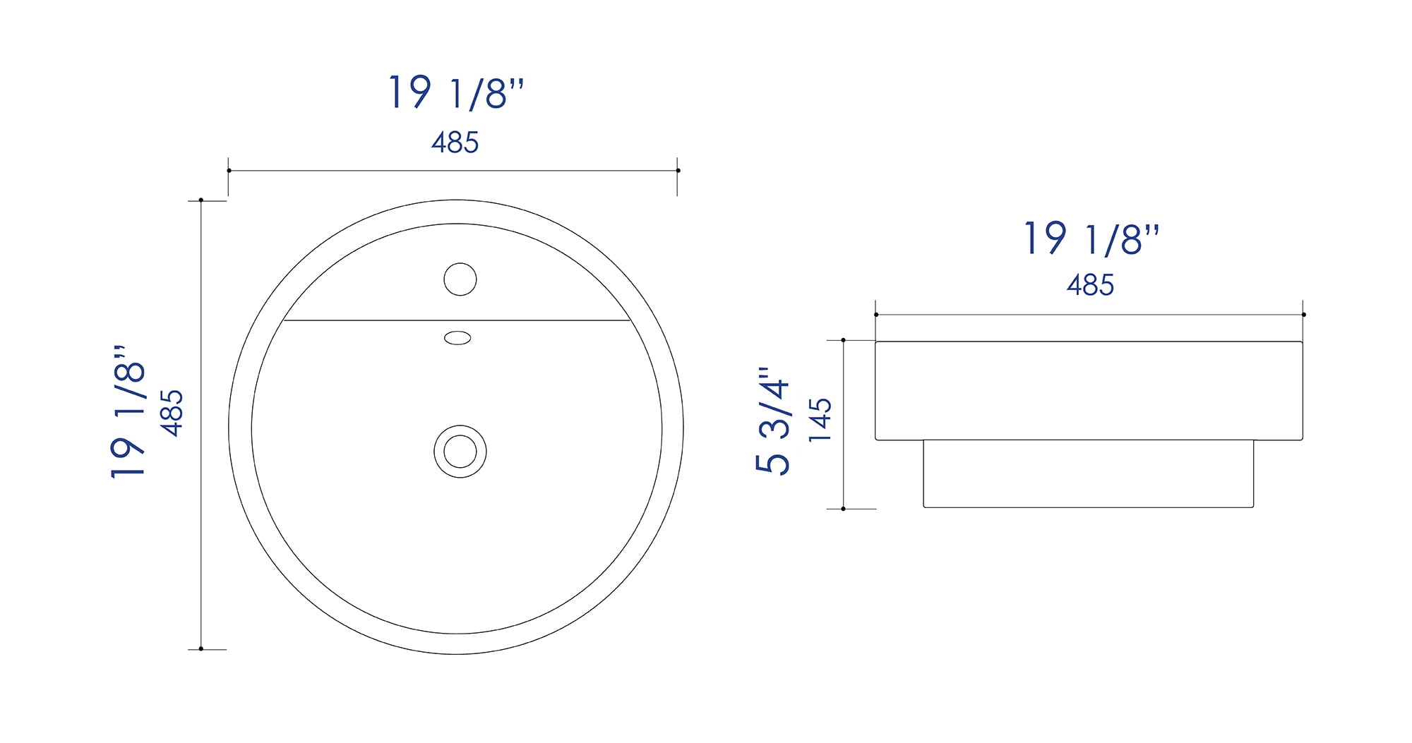 ALFI brand ABC702 White 19" Round Semi Recessed Ceramic Sink with Faucet Hole