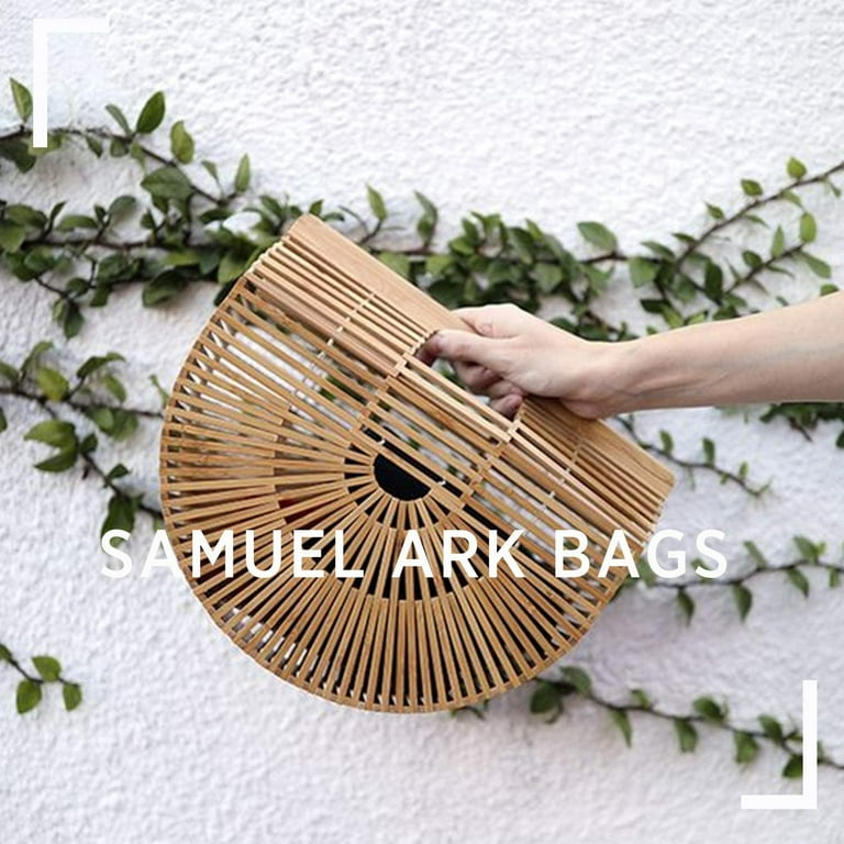 bamboo handbag handmade tote bag handle straw beach bag for women