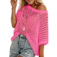 thumbnail image 6 of Womens Crochet Sweater Tops Batwing Short Sleeve Oversized Boat Neck Boho Knit Summer Beach Cover Ups, 6 of 6