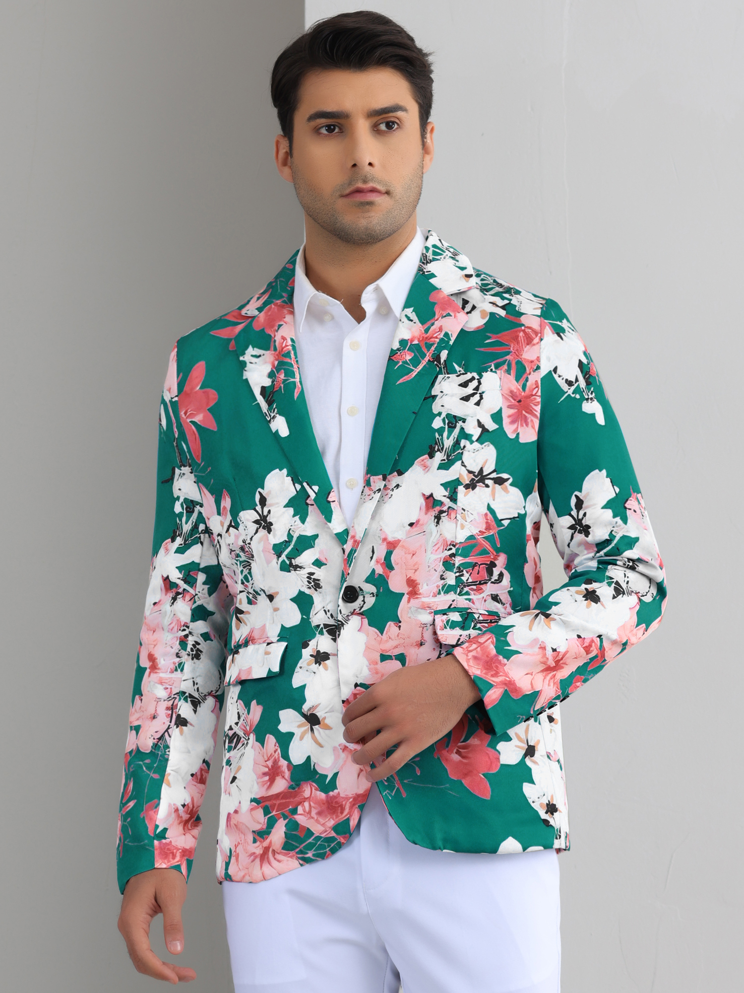 DARING DIVA Men's Floral Slim Fit Party Prom Flower Printed Blazers Suit Jacket M Green