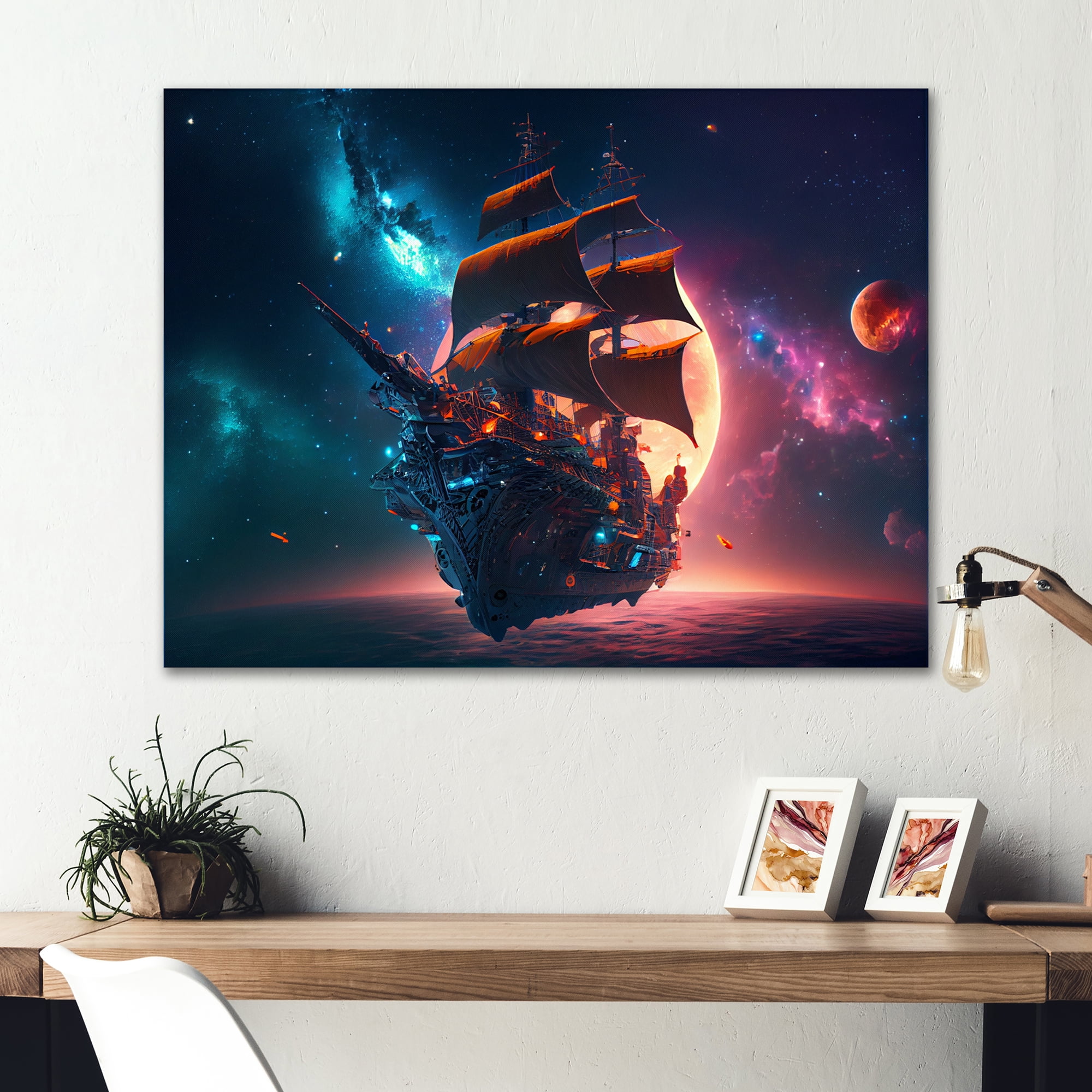 Designart Ship Cruise Into The Galaxy I Canvas Wall Art