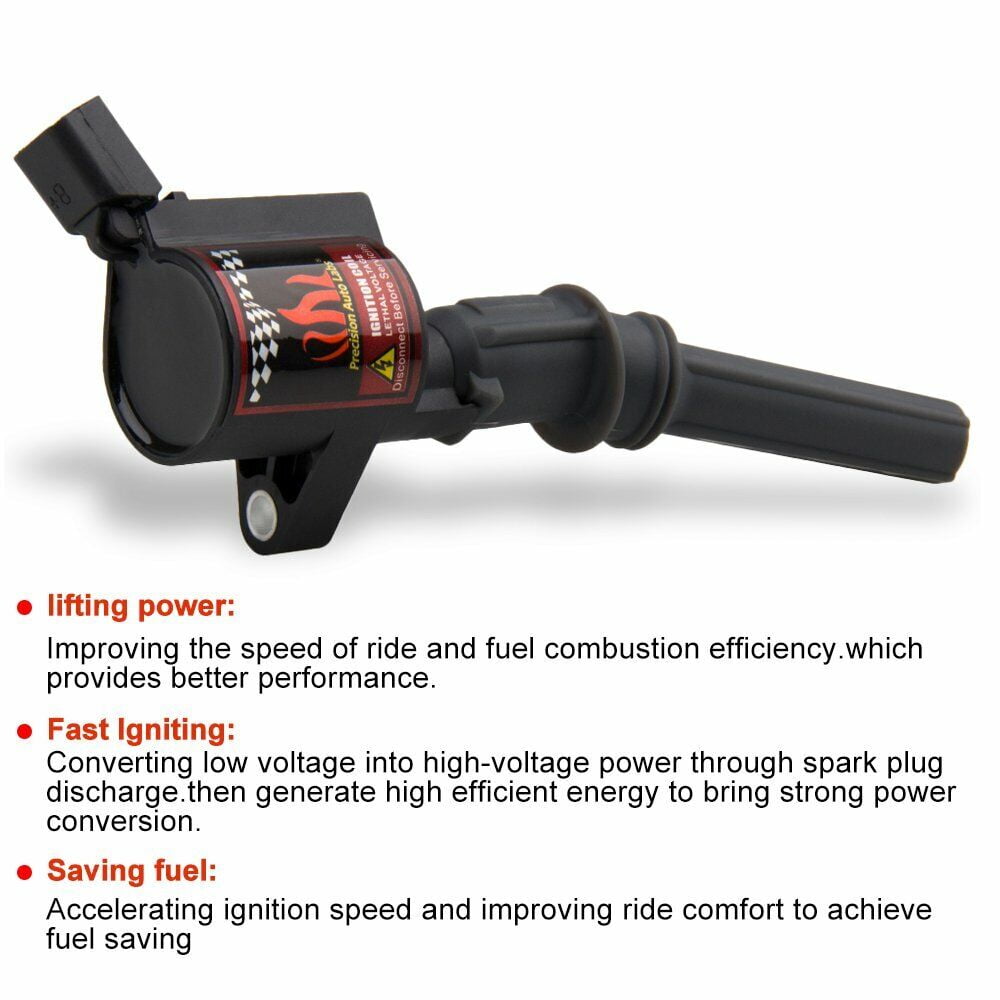 Set of 8 Ignition Coils & 8 Spark Plugs Compatible with Ford Lincoln 4.6L 5.4L V8 Replacement for DG508 (Black, Curved)