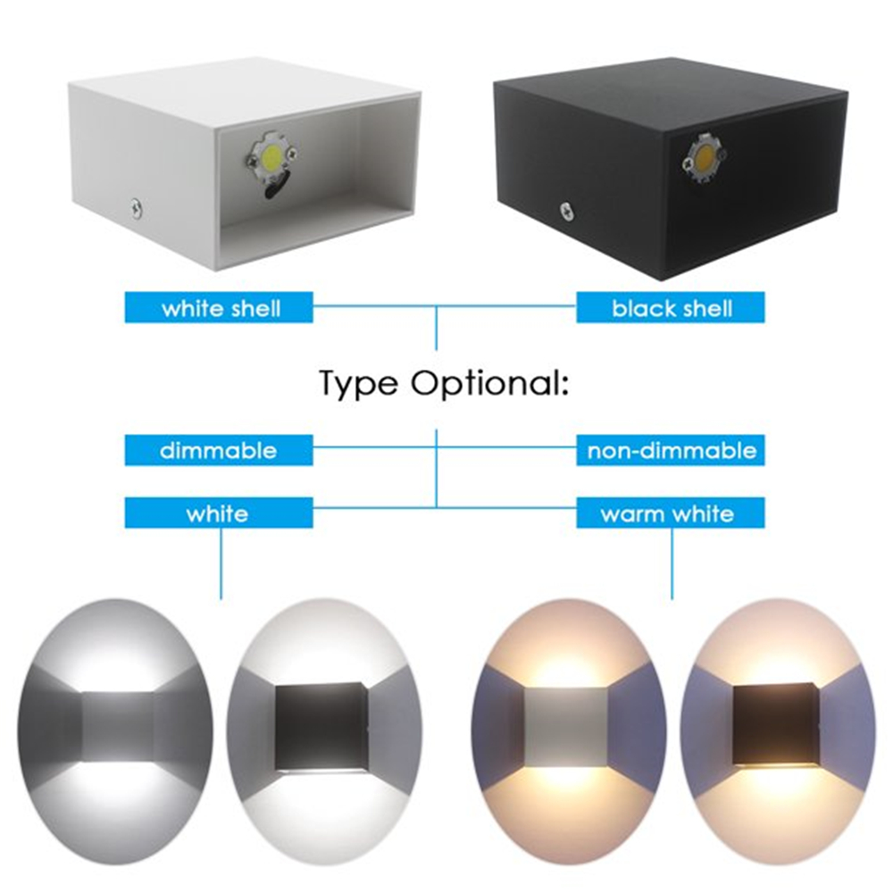 EIMELI LED Cube Exterior Aluminum Wall Lamp Modern Fixture Light 86-265V Adjustable Outdoor Indoor Wall Sconce Lamp Up Down (Black & Cold Light)