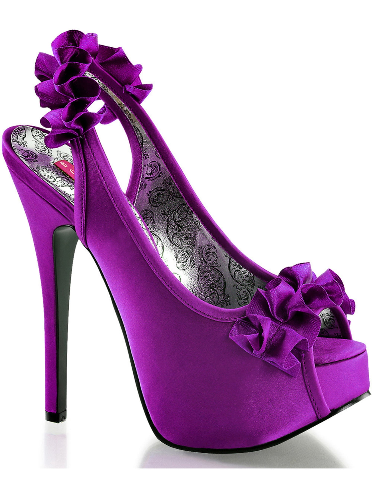 purple satin shoes