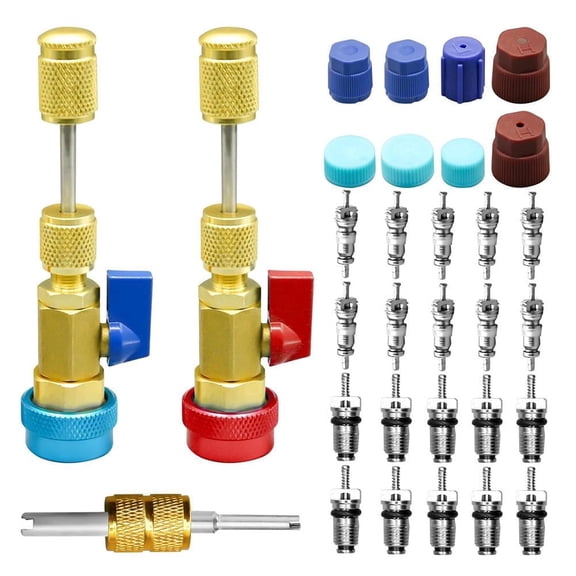 31Pcs R134A Valve Core Quick Remover Installer Tool Set, High Low Pressure AC Valve Core Removal Tool with R134A Valve Core AC Service Port * Valve Kit for Refrigerant Conditioner System
