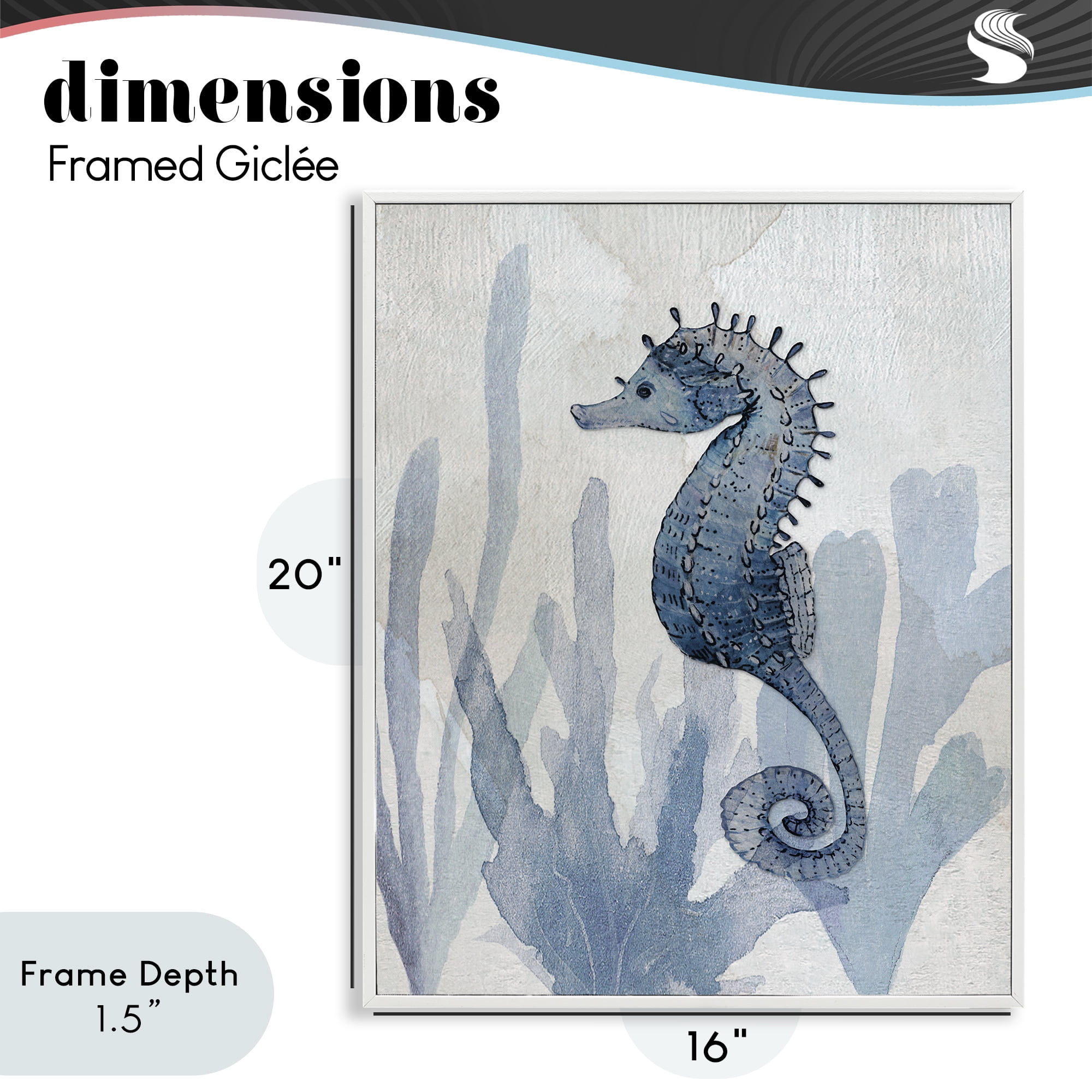 Stupell Industries Organic Seaweed & Seahorse White Framed Giclee Art, design by Susan Jill