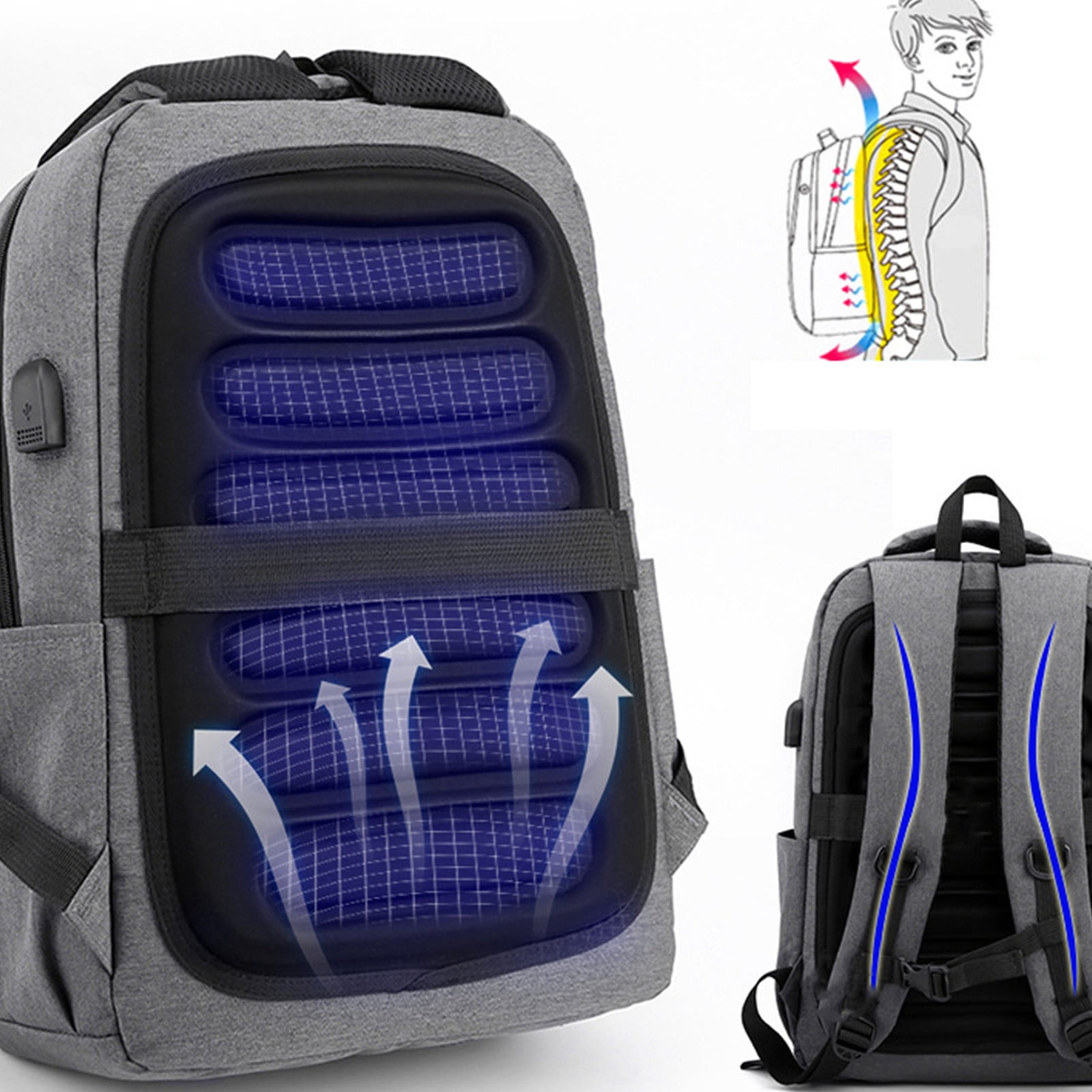 WIZUTIZ Laptop Bags for Men Large Laptop Cases 15 Inch Travel College Backpack for Men Womens Computer Work Backpacks Bookbags Backpack with USB Port Large Solid Bags Waterproof Classic Bag 1 PC Gray