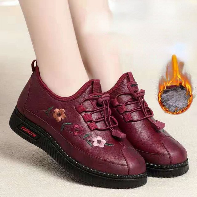 Nuevos zapatos planos con gancho y costura de colores con empalme Floral, zapatos planos informales de invierno para mujer, zapatillas de deporte con zapato de algodón polar