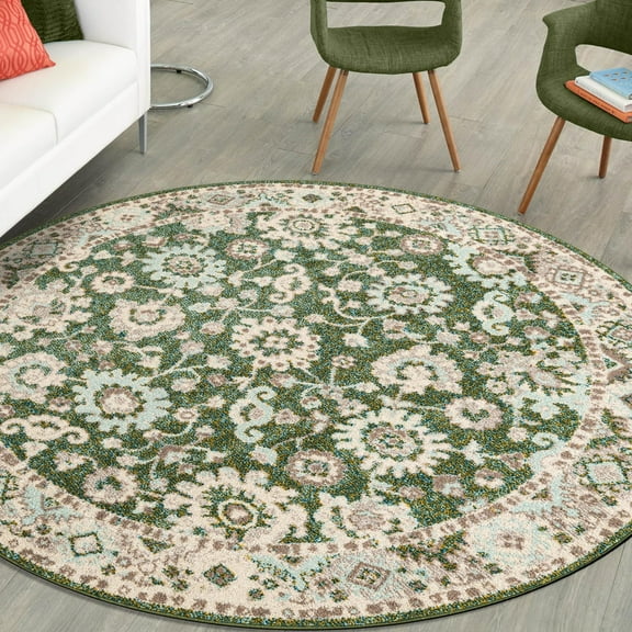 Unique Loom Penrose Collection Area Rug - Krystle (3' 3" Round Green/Beige)