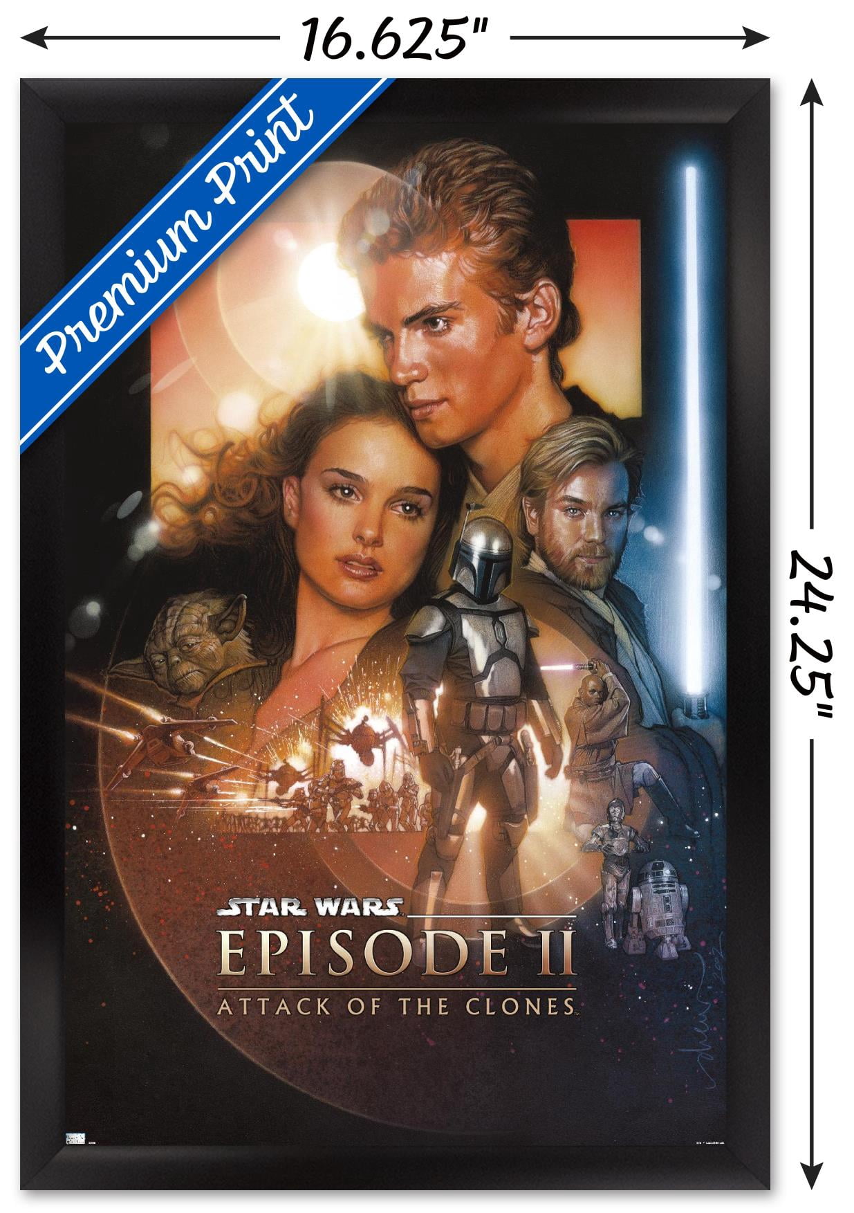Star Wars: Attack of the Clones - One Sheet (No Billing Block) Wall Poster, 14.725" x 22.375" Framed