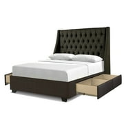 Maykoosh Upholstered Lakefront Luxury Platform Bed With 4 Drawers, King, Grey