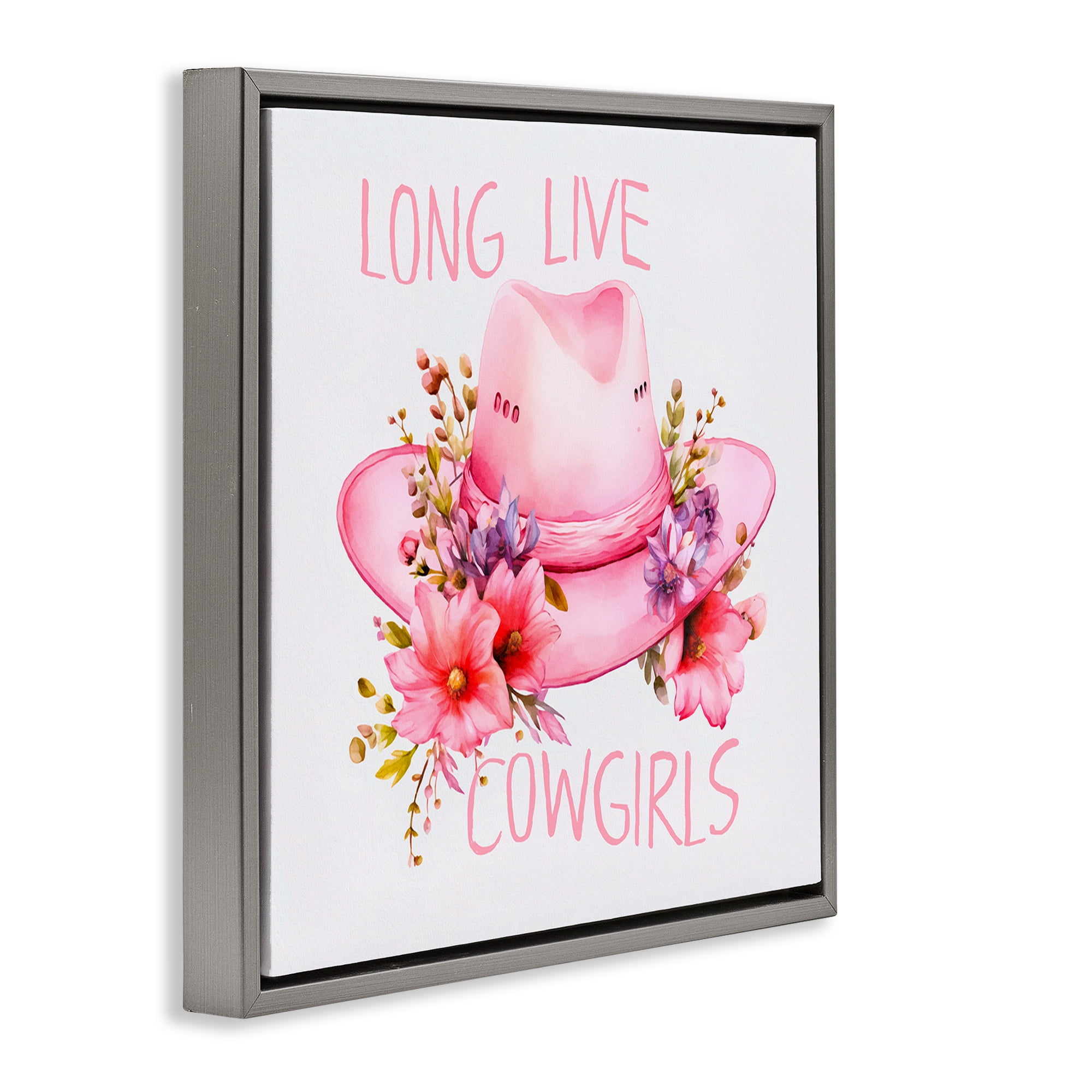 Stupell Industries Long Live Cowgirls Plants & Flowers Painting Gray Floater Framed Canvas Art Print Wall Art, 18 x 18