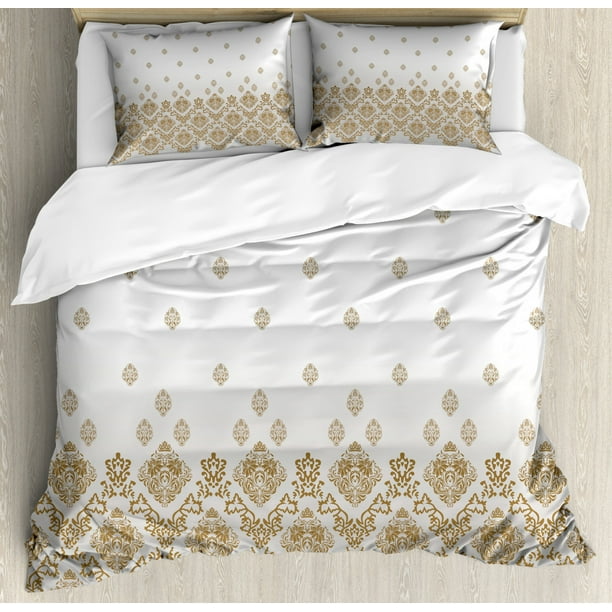 Victorian Duvet Cover Set King Size Damask Motifs In Vintage Romantic Country Style Ombre Elements Fl Art Decorative 3 Piece Bedding With 2 Pillow Shams Brown Gray White By Ambesonne Victorian Duvet Cover Set King Size, Country Style King Size Bedding Sets