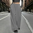 thumbnail image 2 of Horkkom Dress Pants Women Trendy Elastic Waist Wide Leg Pants Loose Solid Color Casual Pants with Pockets Pleated L, 2 of 7