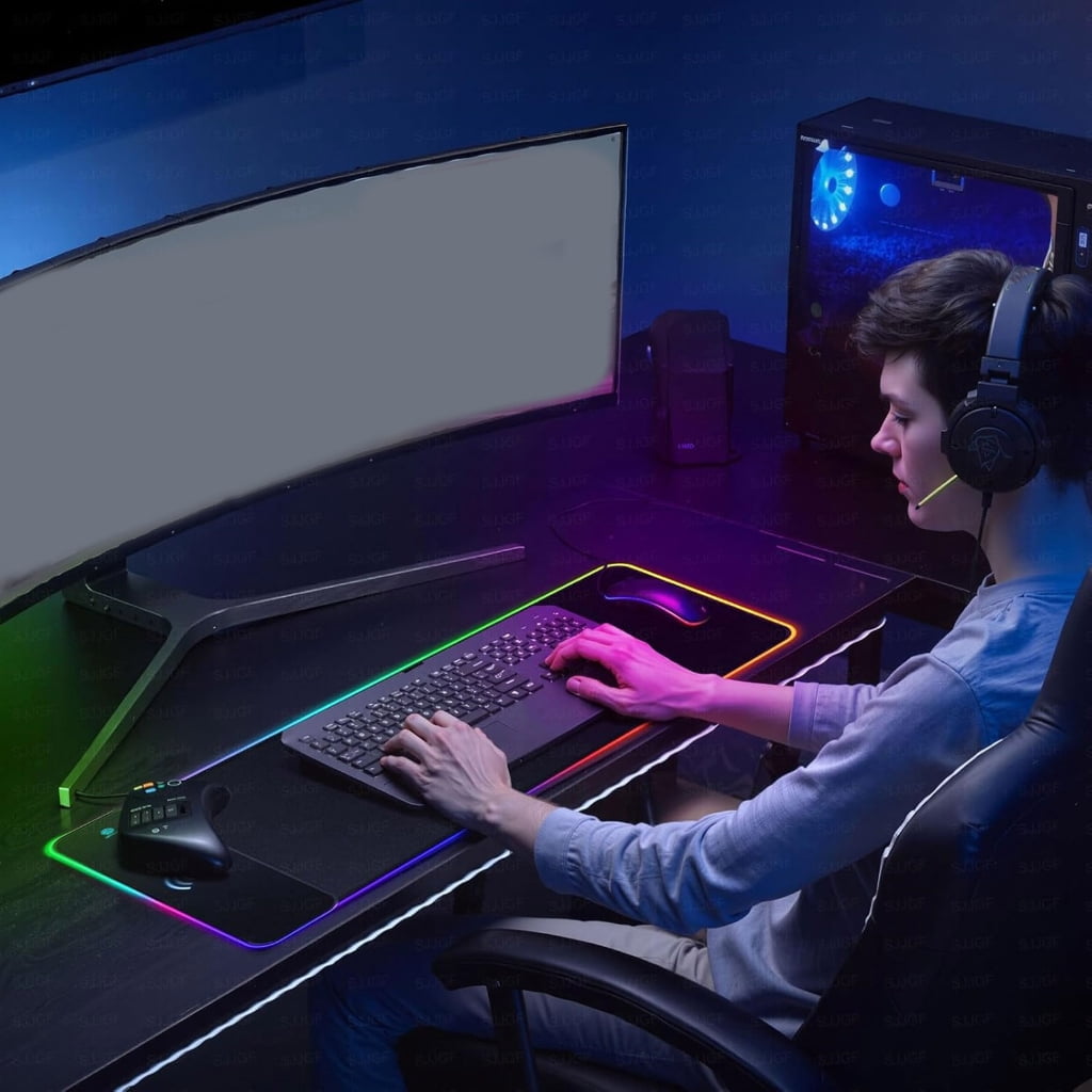 Yammee LED Gaming Mouse Pad with 15W Wireless Charging Rubber Base Computer Keyboard Mat for Gaming PC Laptop Accessories