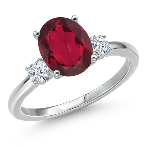 Gem Stone King 14K White Gold Ruby Red Mystic Quartz and White Zirconia Engagement Ring for Women | 2.92 Cttw | Oval 10X8MM | Gemstone Birthstone | Size 5