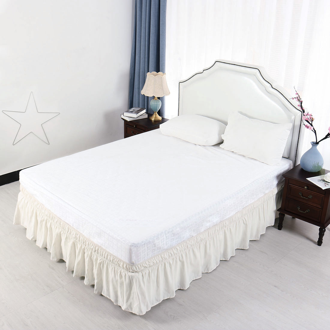 Unique Bargains Polyester Elastic Dust Ruffled Bed Skirt with 15" Drop Twin Beige
