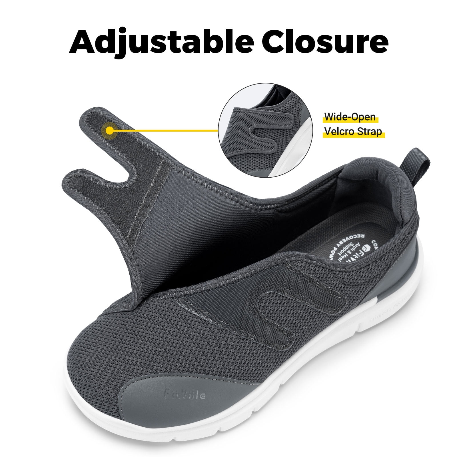 FitVille Diabetic Shoes for Men Extra Wide Adjustable Strap Walking Shoes, 9 x-Wide