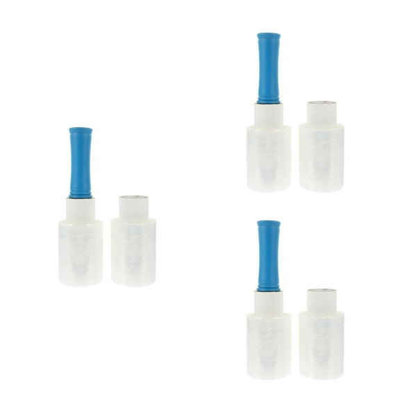 FRCOLOR 3 Sets  Small Stretch Wrap Roll with Handle 10CM X150M Clear Plastic Wrap Industrial Strength Packing Film Furniture Wrapping Tape Pallet Wrap Film