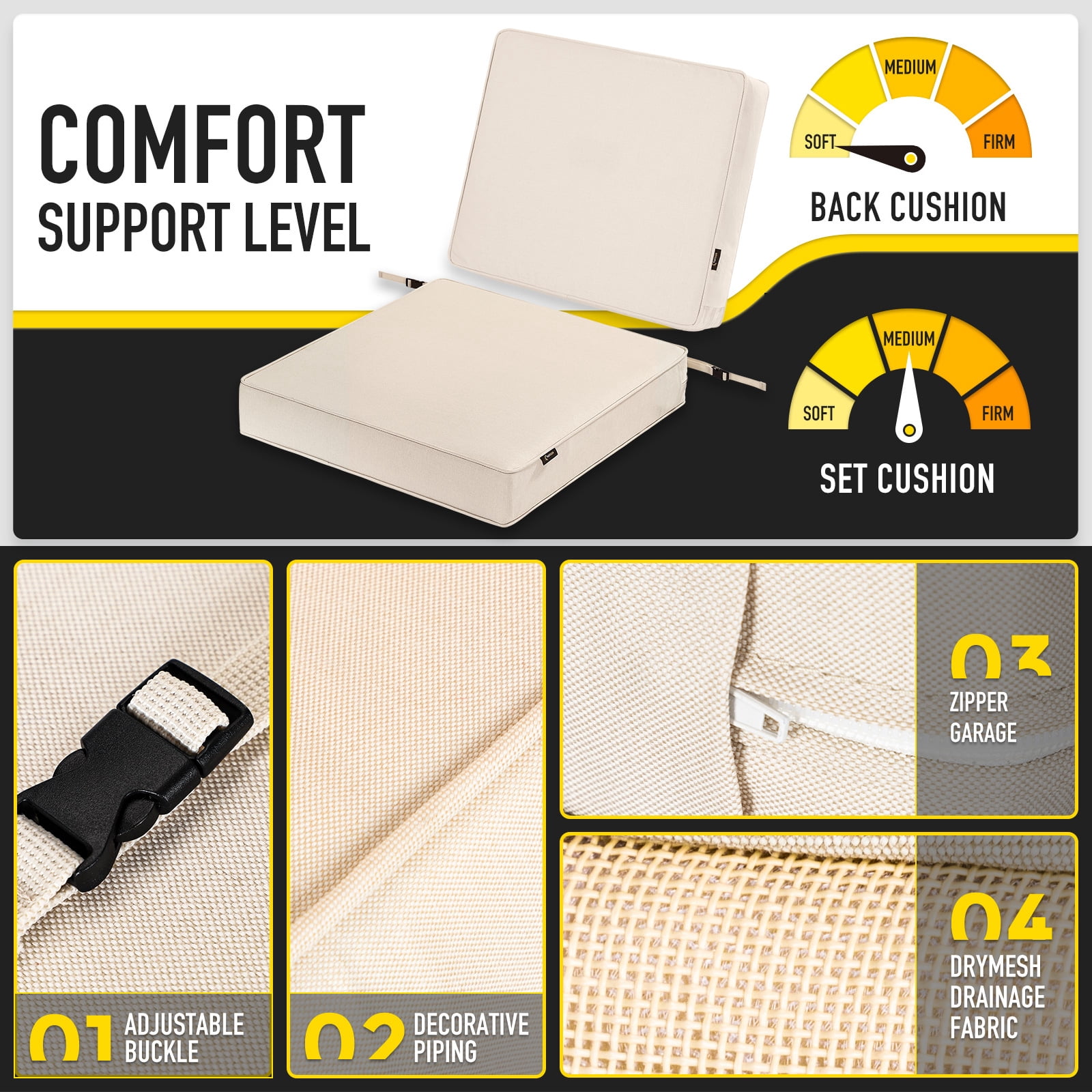 SUNROX All-Weather DryFast Foam Outdoor Patio Furniture Cushions