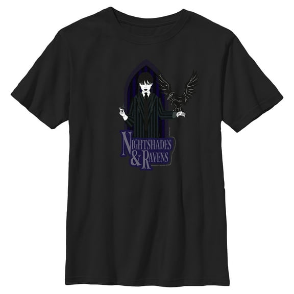 Boy's Wednesday Nightshades & Ravens Graphic Tee Black Small