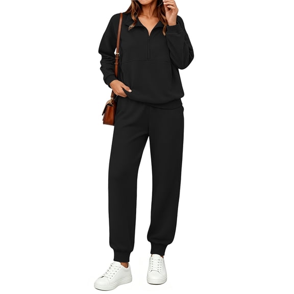 UVN 2 Piece Outfits Sets for Women Winter Half Zip Sweatsuits Long Sleeve Jogger Suit Ladies Casual Tracksuit