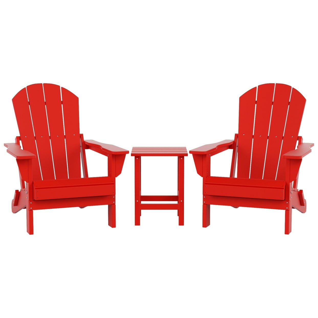 Polytrends  Laguna Hdpe All Weather Outdoor Patio Foldable Adirondack Chairs With Side Table (3-Piece Set) Red