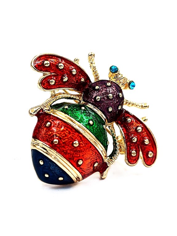 Brilliant Vintage Brown Green Blue Red Enamel Bubble Bee Pins for Women Festival Accessory
