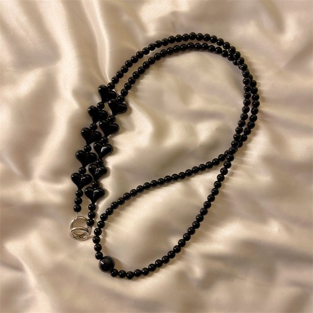 Time Crossbody Pearl Bow Heart Long Chain Suitable For Phone Case Hanging Rope single Shoulder Hanging Rope Decoration Piano Black Other