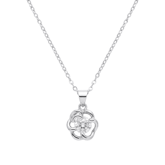 Flower Pendant Necklace with Clear Crystal Center S Elegant Floral Chain Necklace Jewelry Gift for Women