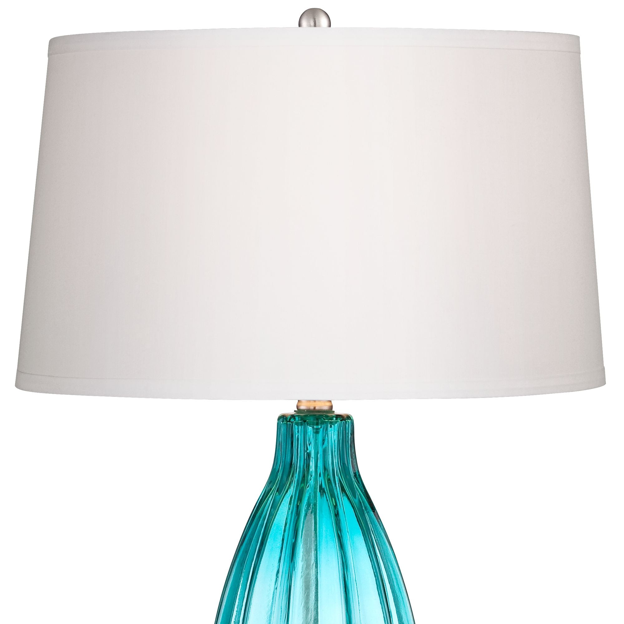 360 Lighting Coastal Table Lamps 30" Tall Set of 2 Fluted Blue Glass White Drum Shade for Living Room Family Bedroom Bedside Nightstand