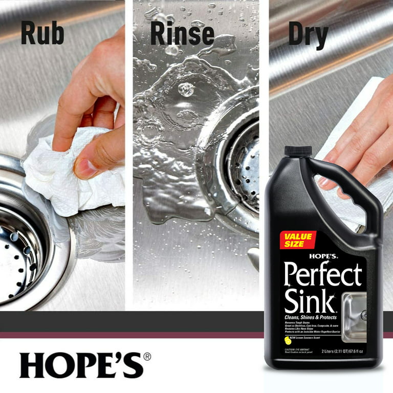 HOPE'S Perfect Sink Cleaner and Polish, Restorative, Water-Repellant,  Removes Stains, Ideal for Brushed Stainless Steel, Cast Iron, Porcelain,  Corian