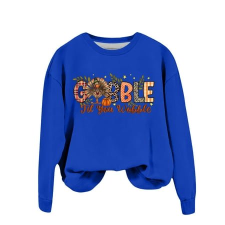 WEAIXIMIUNG Chandail en Molleton Blanc pour Femmes Mignon Dinde Imprimé Action de Grâce Col Rond Chandail en Molleton Ajusté Pull Décontracté Manches Longues Chemises d'Entraînement Amples Blouse Décontractée Manches Longues