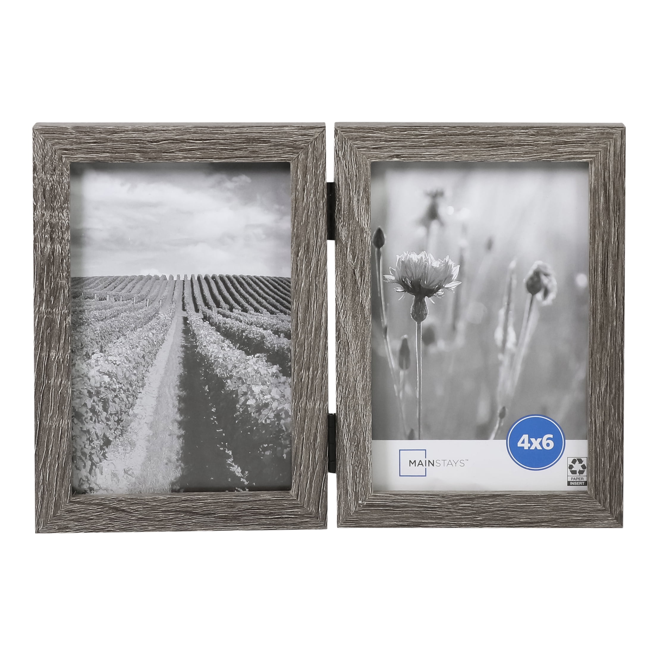 Mainstays – 4x6 Picture Frame – Rustic Gray 2 Photo Hinged Linear Program Tabletop Photo Frame