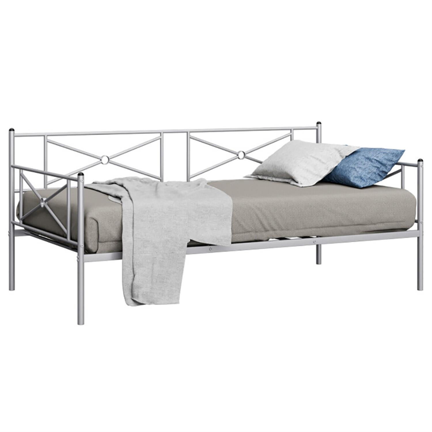 Demi Bonn Metal Daybed Twin Bed Frame Stable Steel Slats Sofa Bed, Modern Bed Frame for Teens, Silver